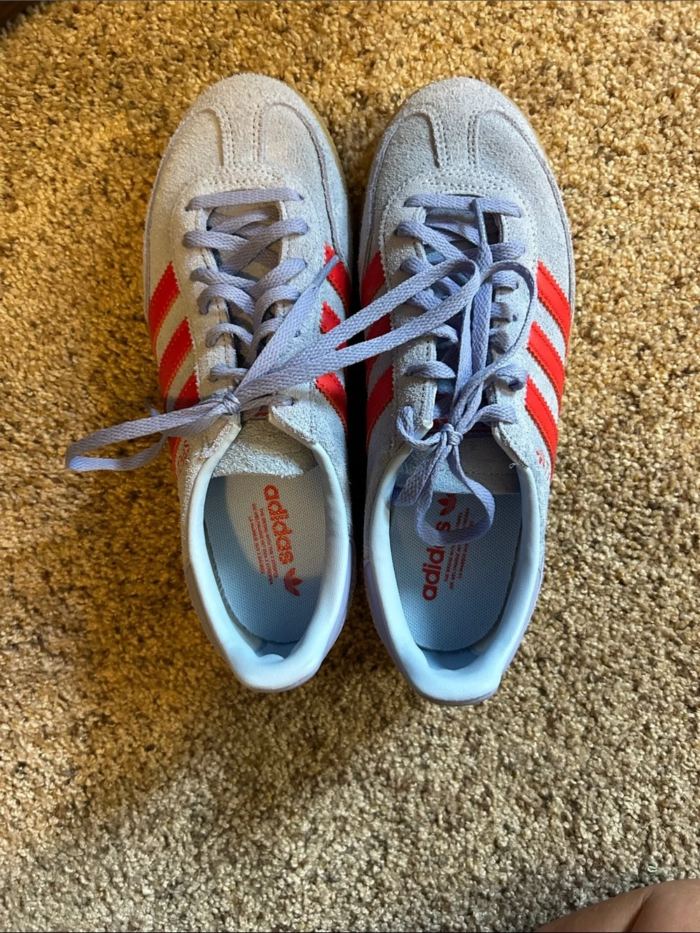adidas Light Blue Suede Sneakers with Red Stripes